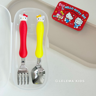 日本制爱迪生edison kitty叉勺套装儿童不锈钢勺子叉子吃饭餐具