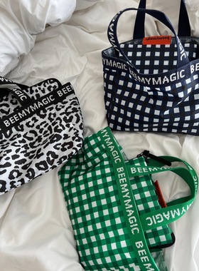 LLM｜韩国beemymagic限定款手提轻便格纹购物袋手拎包旅行收纳袋