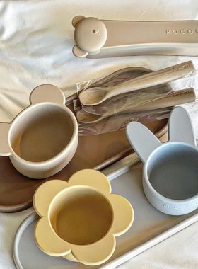 LLM 韩国ROCOU高端婴幼童儿辅食硅胶餐具宝宝米粉辅食碗勺子防摔