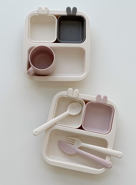 韩国制nestique米菲儿童餐盘防滑分格盘宝宝防摔碗安全餐具辅食碗