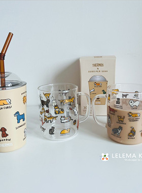 LLM 韩国zeroperzero有爱的印花小狗玻璃杯可爱猫咪耐热玻璃水杯