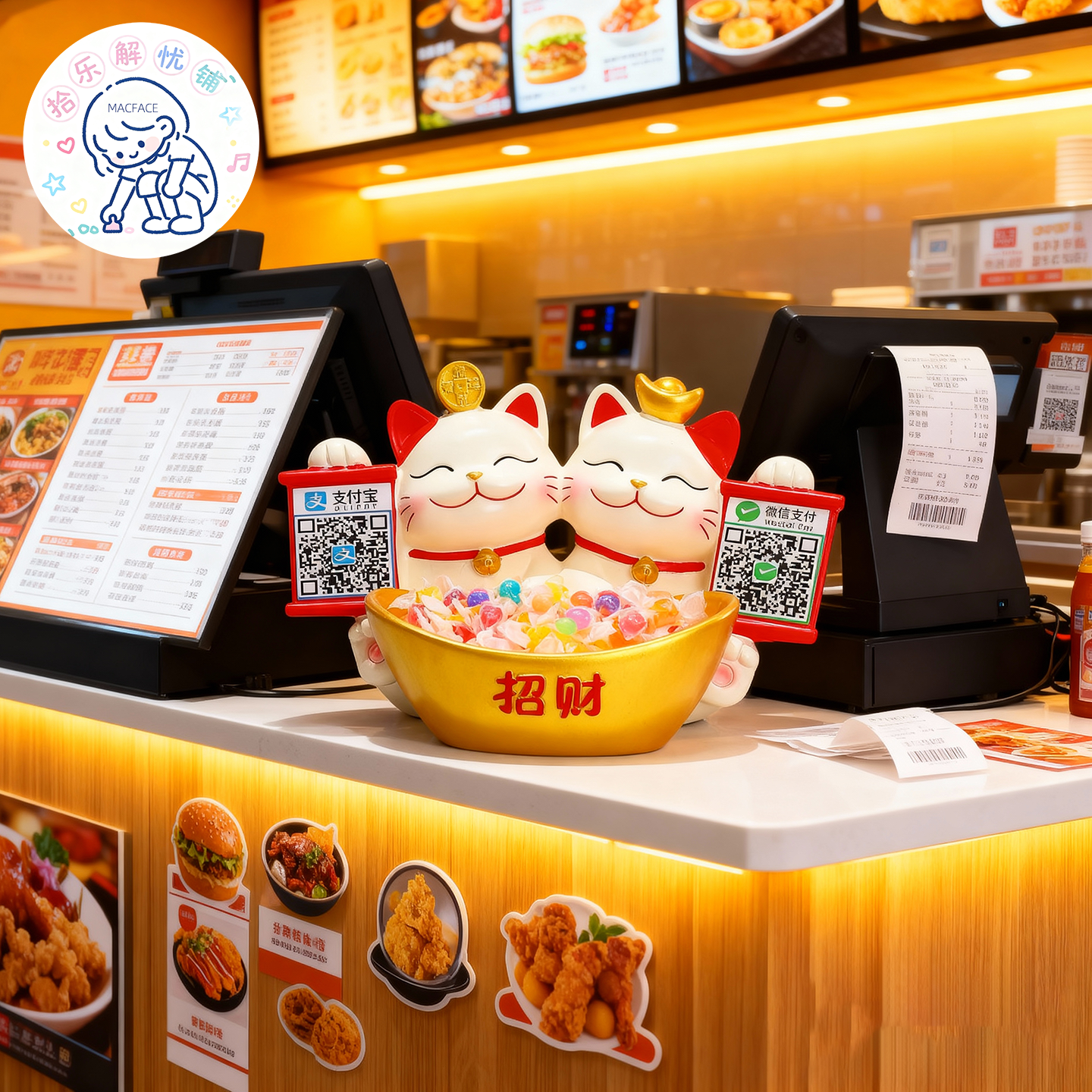 陶瓷招财猫店铺前台收纳装饰摆件