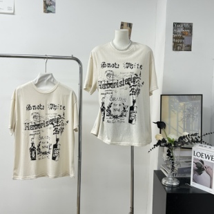 区区欧阳周四晚'大主推纸片人T!小众斑驳做旧裂纹涂鸦印花短袖T恤