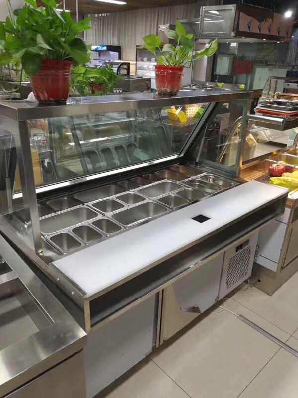 赛百味气缸沙拉柜开放式卧式保鲜柜开槽沙拉台披萨操作台展示柜