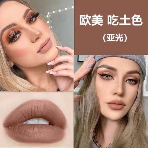 欧美妆裸色系口红 雾面唇釉双头哑光奶茶棕色吃土色豆沙色灰奶咖
