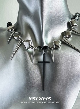 十字架朋克金属项链y2k铆钉高级感不规则choker亚文化配饰男女款