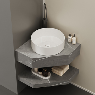 定制三角洗手盆转角岩板台盆浴室柜盆组合卫生间洗脸盆阳台洗漱台
