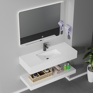 40宽挂墙式岩板洗手盆小尺寸极窄洗脸盆组合纯白浴室柜盆组合