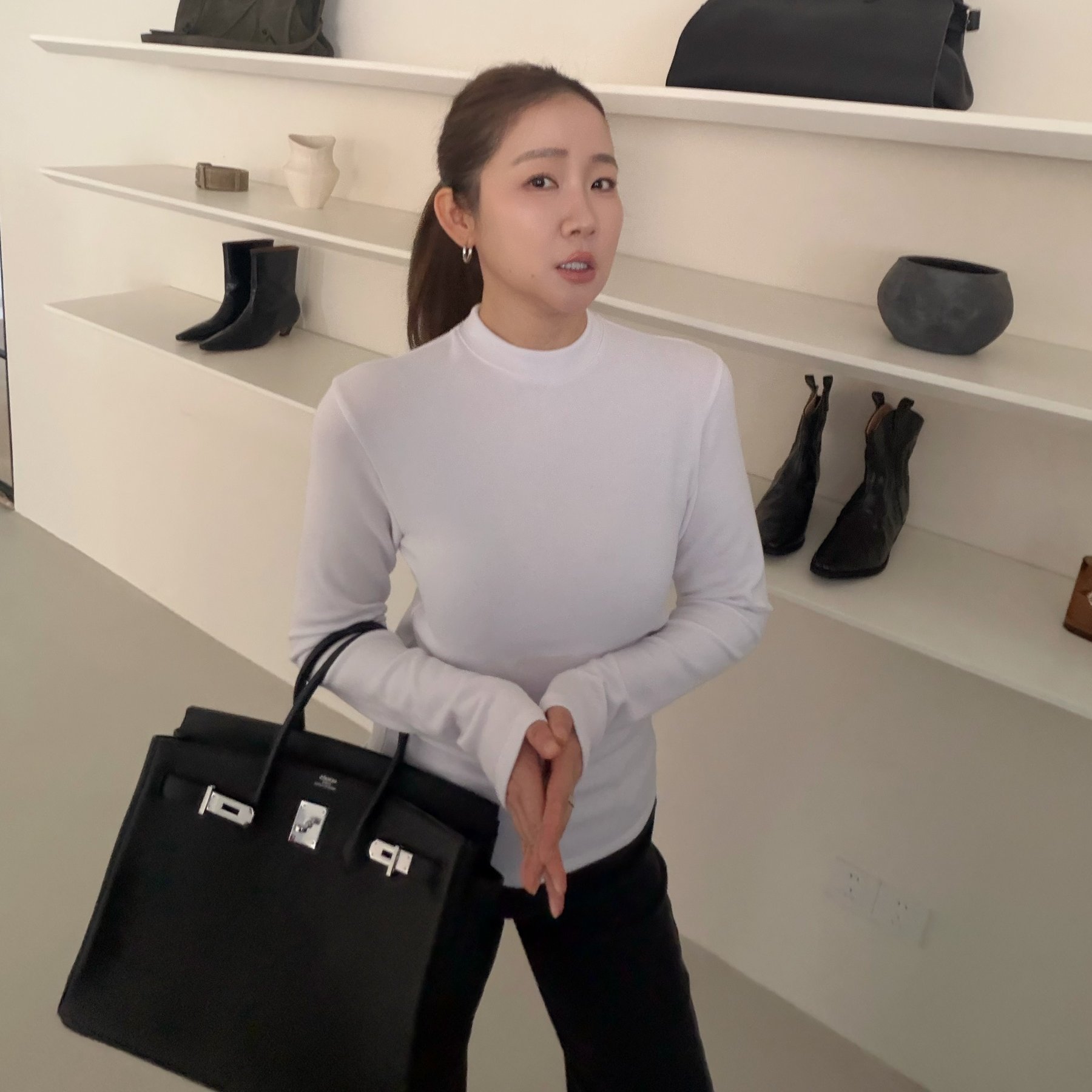 正肩小立领半高领打底衫净版T恤