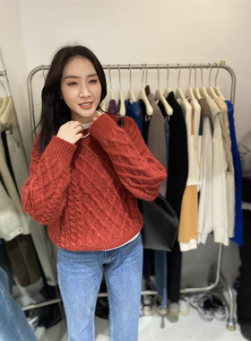 新年红色毛衣女过年秋冬widelia菱形圆领宽松加厚麻花慵懒风23521