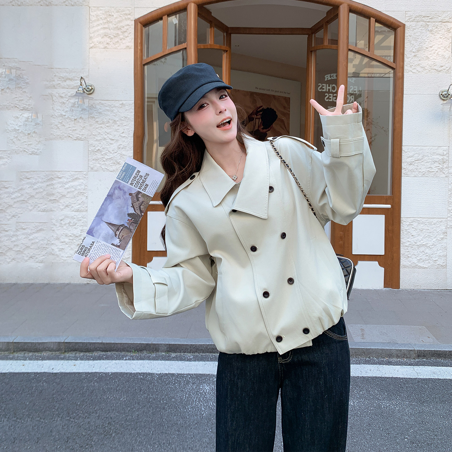 休闲气质翻领风衣外套女春季2026新款小个子巨好看双排扣超火大衣