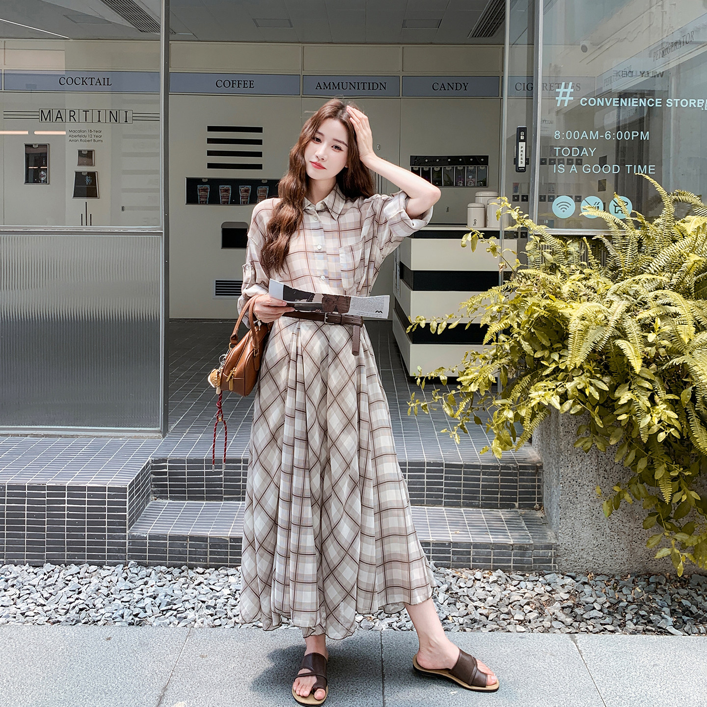 韩系超好看设计感套装裙女春季2026新款雪纺格子衬衫半身裙两件套,女装/女士精品,时尚套装,淘宝优惠券,粉丝福利购,淘宝优惠卷