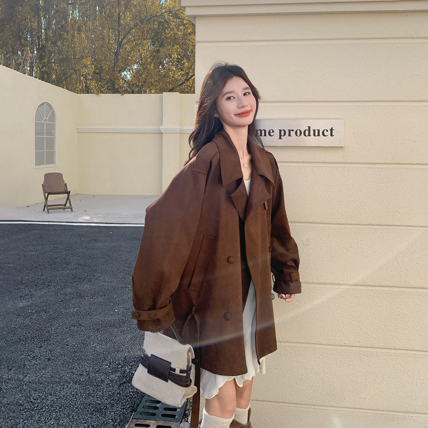 棕色麂皮绒中长款风衣外套女春季2026新款百搭高级感可盐可甜大衣,女装/女士精品,风衣,淘宝优惠券,粉丝福利购,淘宝优惠卷
