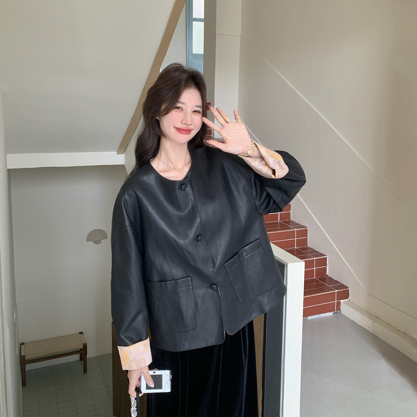 新中式国风两面穿黑色皮衣外套女春季2026新款设计感百搭PU皮夹克