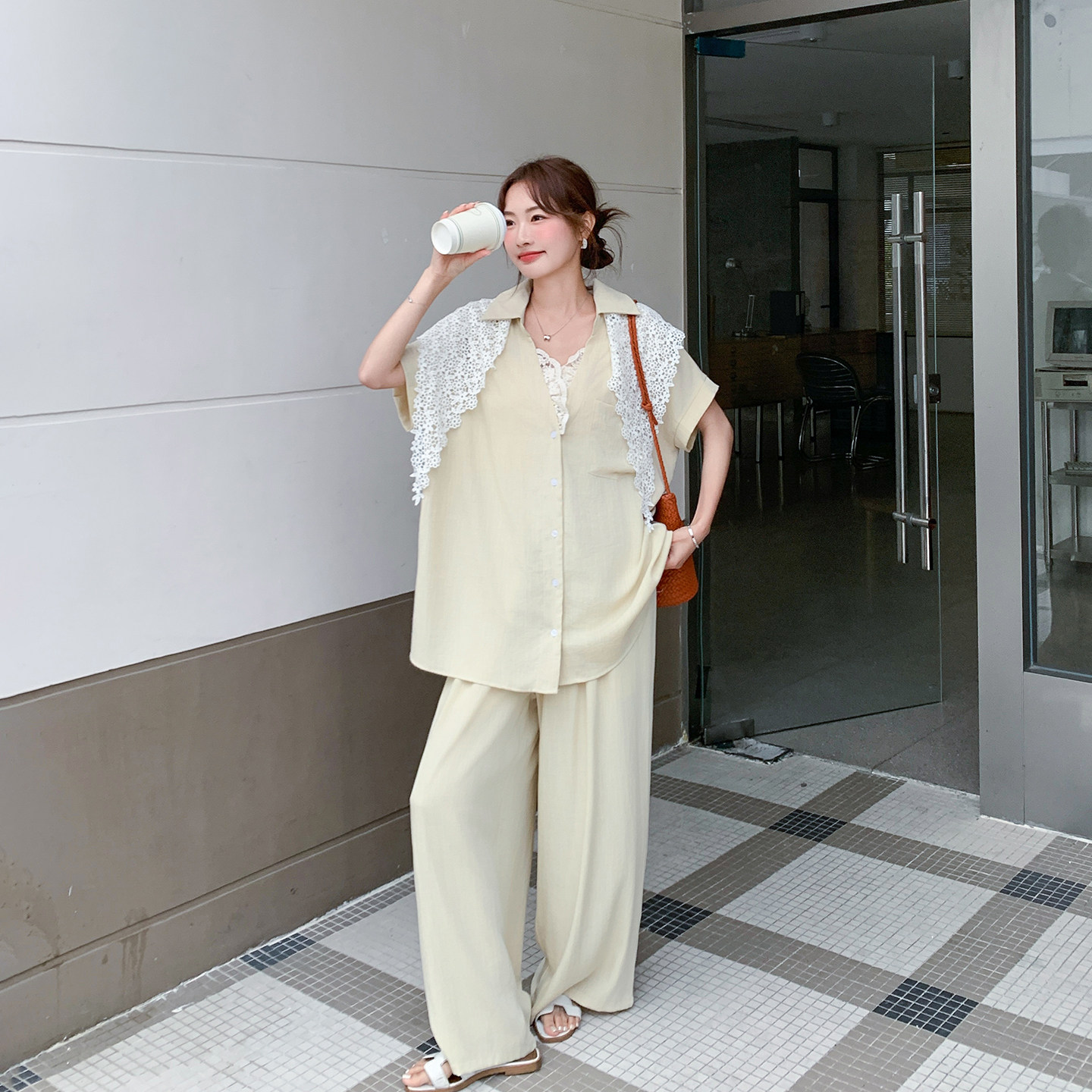 巨好看蕾丝披肩甜美套装女夏季新