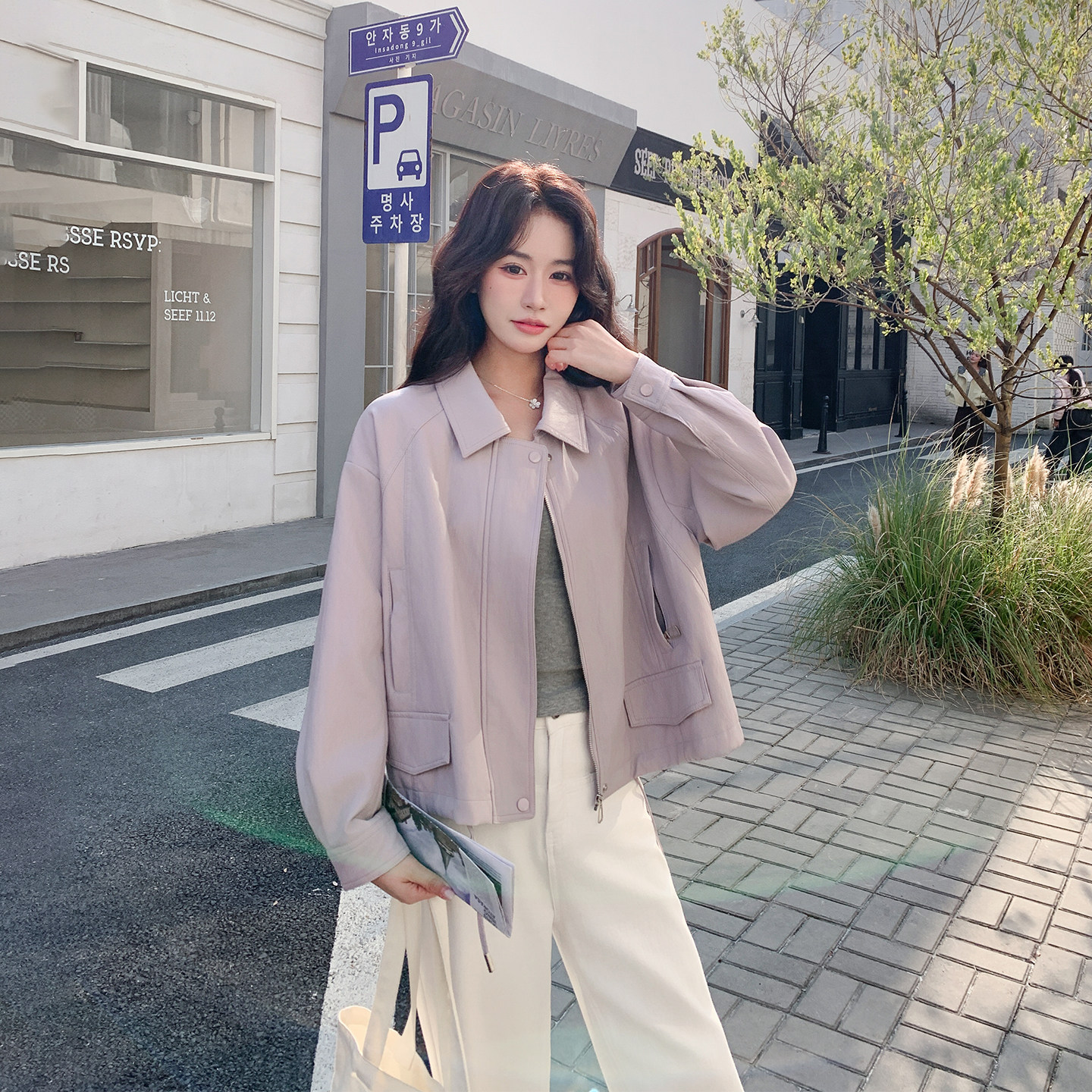 淡紫色休闲减龄复古短款皮衣外套女春季2026新款小个子超火PU夹克