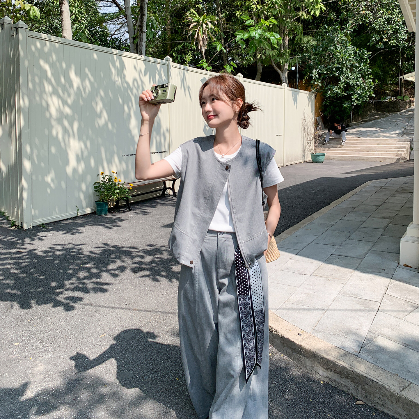 工装减龄巨好看灰色马甲阔腿裤套装女夏季2026新款百搭洋气三件套