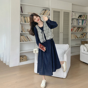 减龄设计感牛仔衬衫连衣裙套装女春季2026新款爆款印花开衫两件套