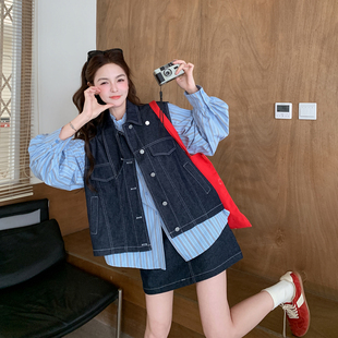 轻熟小众不撞款套装女春季2026新款小个子牛仔马甲衬衫短裙三件套