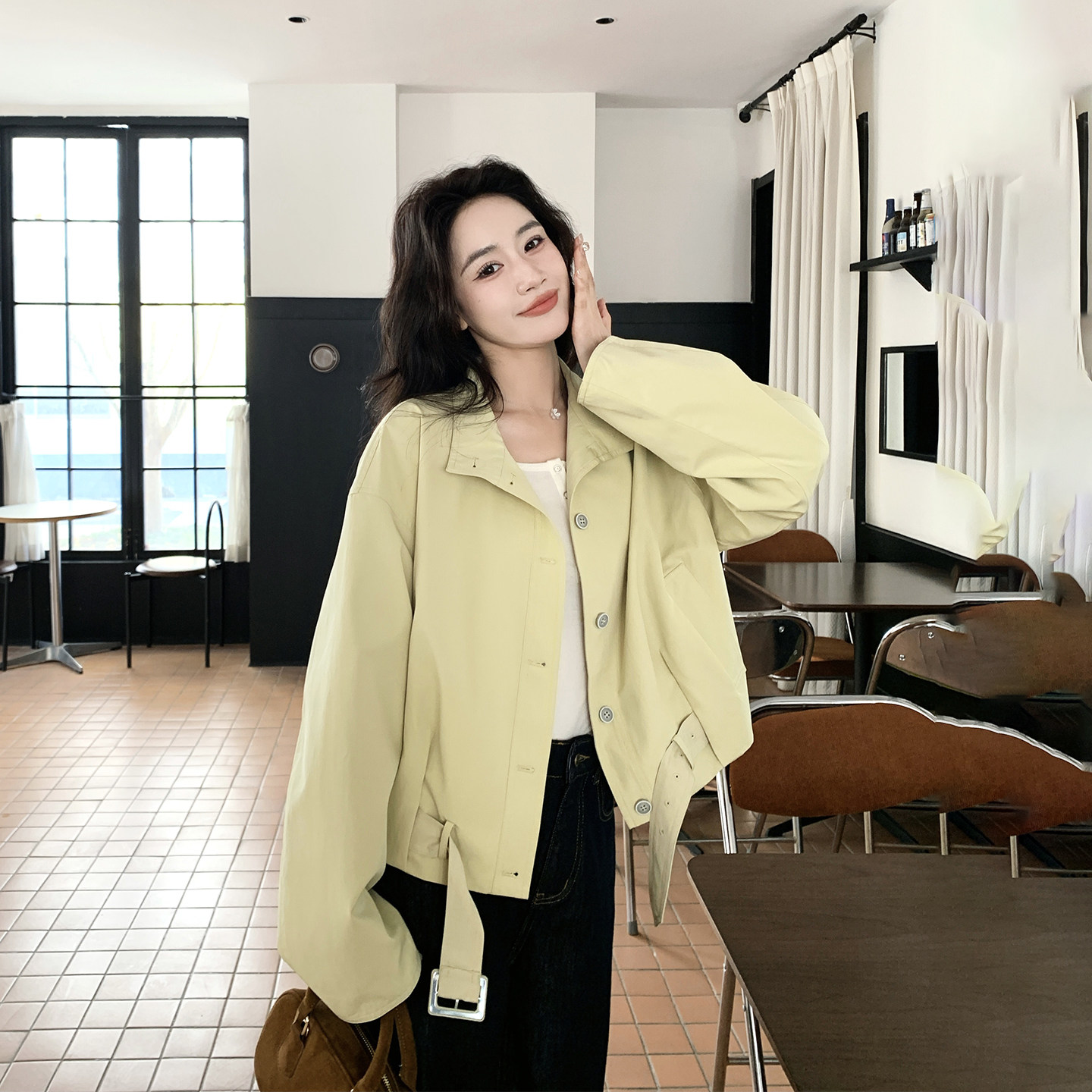 格子拼接减龄俏皮活泼黄色短款外套女春季2026新款小个子百搭夹克