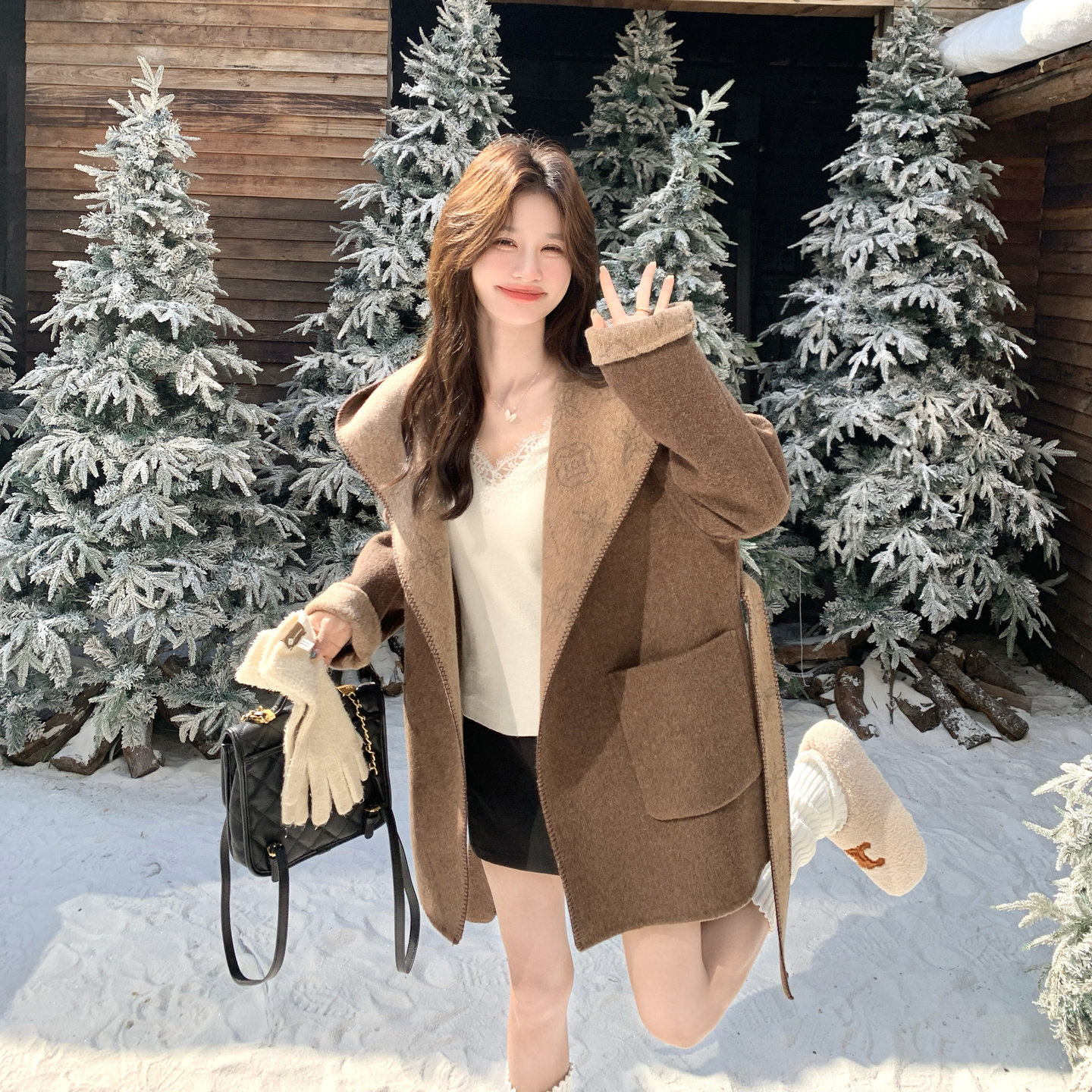 咖色超好看的时尚双面呢羊毛大衣女冬季2025年新款中长款毛呢外套