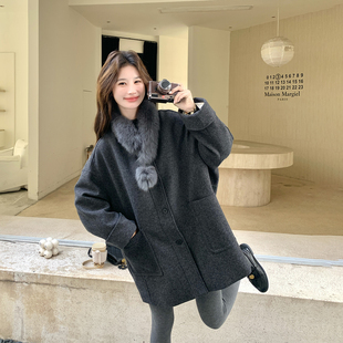 千金风灰色毛呢羽绒服女冬季2025新款气质白鸭绒内胆显瘦外套大衣