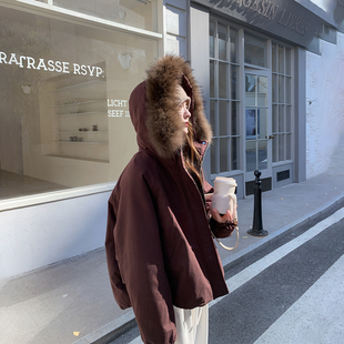 真毛领超好看连帽加绒加厚派克服女冬季 小个子减龄短外套 2025新款