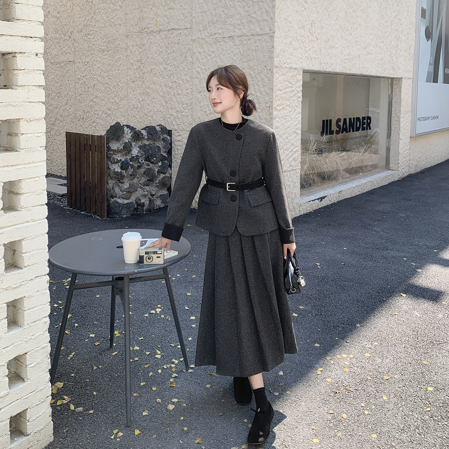 深灰色毛呢圆领外套百褶裙套装女春季2026新款独特漂亮ootd两件套,女装/女士精品,时尚套装,淘宝优惠券,粉丝福利购,淘宝优惠卷