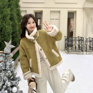 加绒加厚皮毛一体毛毛外套女冬季2025新款小个子休闲气质短款上衣