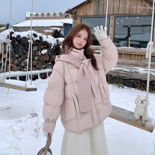 甜美粉色披肩帽90羽绒服女冬季2025新款云朵泡芙超好看可爱风外套