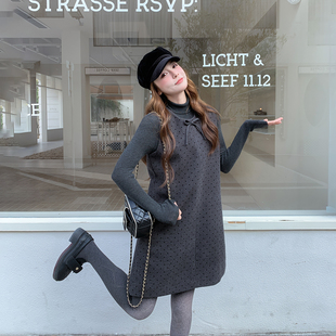 小香风波点灰色毛呢连衣裙套装女冬季2025新款千金风背心裙两件套