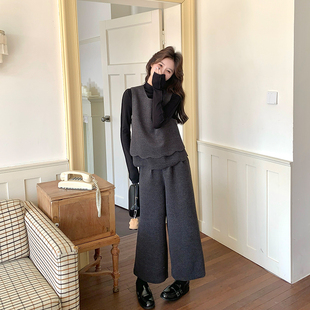气质巨好看灰色马甲套装女春季2026年新款韩系高级感阔腿裤三件套