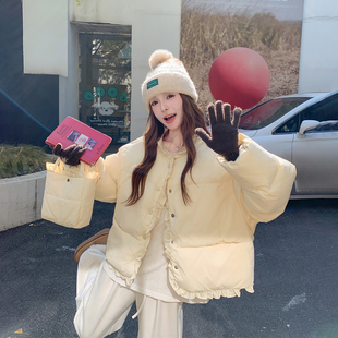 花边拼接圆领甜美羽绒服女冬季2025新款小个子独特漂亮超火短外套