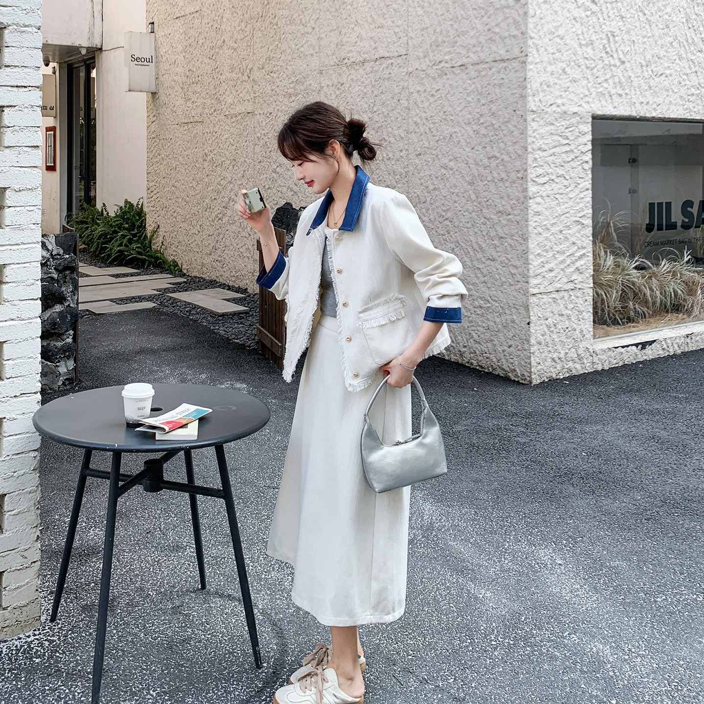 氛围感小香风拼接西装半身裙套装女春季2026新款千金风减龄两件套