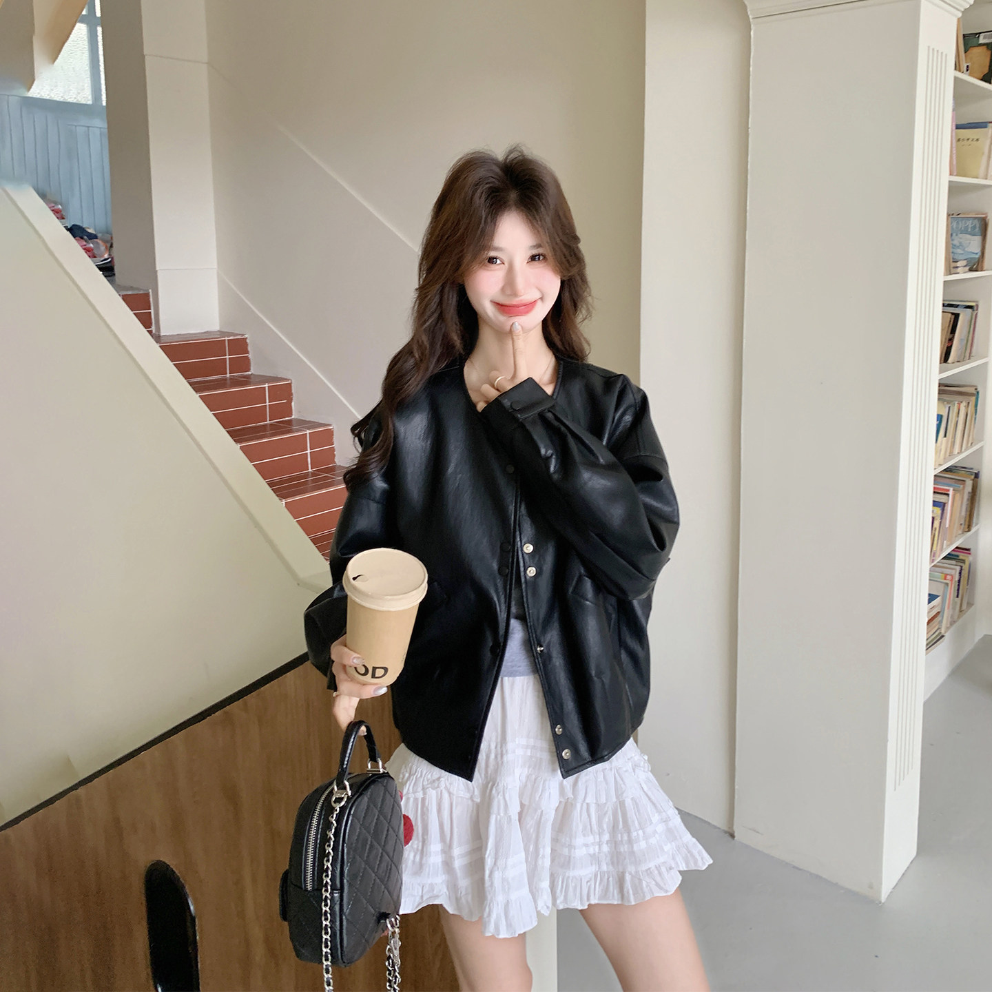 美式复古圆领黑色皮衣外套女春季2026新款机车服短款小个子PU夹克