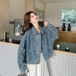 韩式氛围感亮片蓝色短牛仔外套女春季2026新款小个子独特漂亮夹克