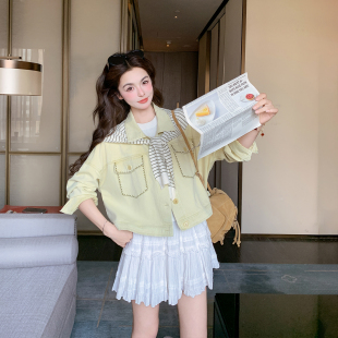 学院风减龄披肩黄色牛仔短外套女春季2026新款减龄超火小个子夹克