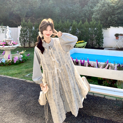 度假风甜美衬衫连衣裙套装女春季