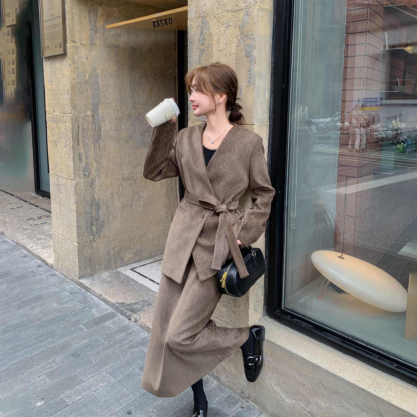 高级感雪尼尔大斜纹咖色西装套装裙女春季2026新款爆款超火两件套,女装/女士精品,时尚套装,淘宝优惠券,粉丝福利购,淘宝优惠卷