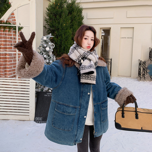 毛毛拼接蓝色牛仔羽绒服女冬季2025新款中长款气质90绒白鹅绒外套