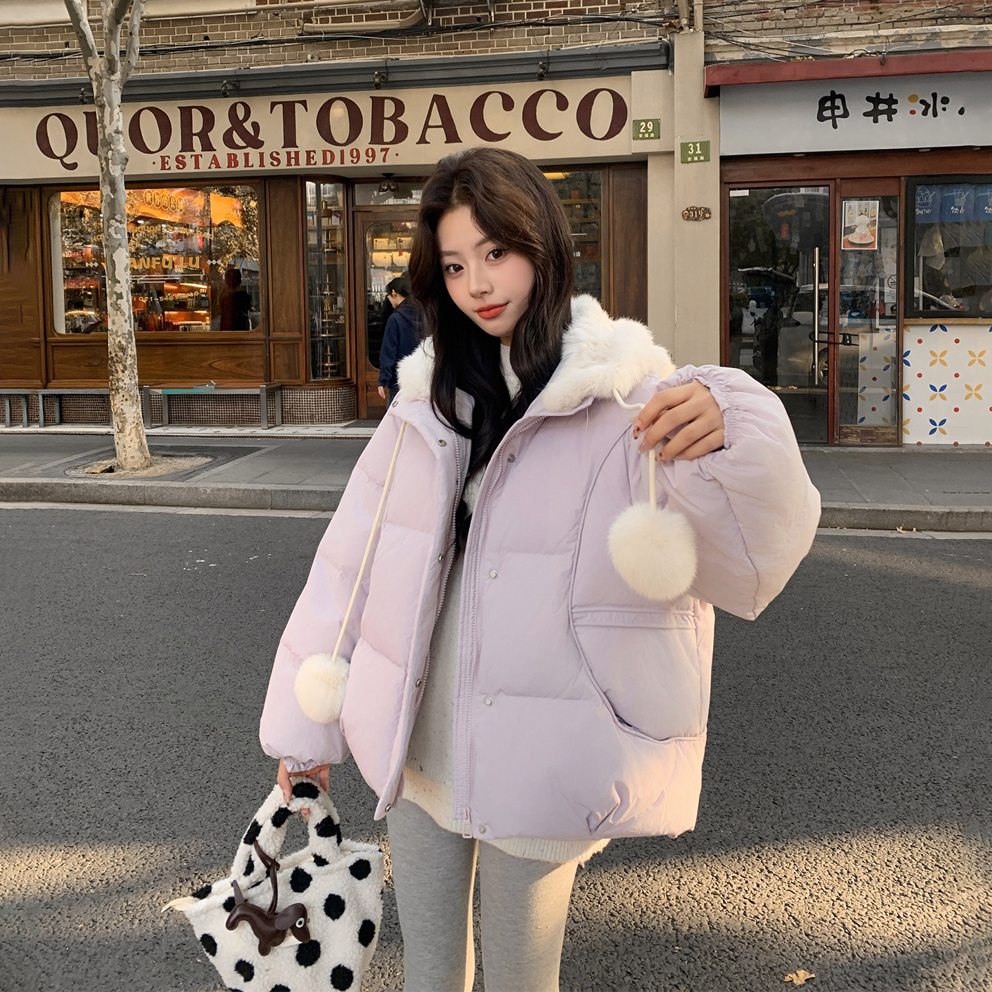 甜美可爱风紫色连帽羽绒服女冬季2025新款小个子短款百搭保暖外套