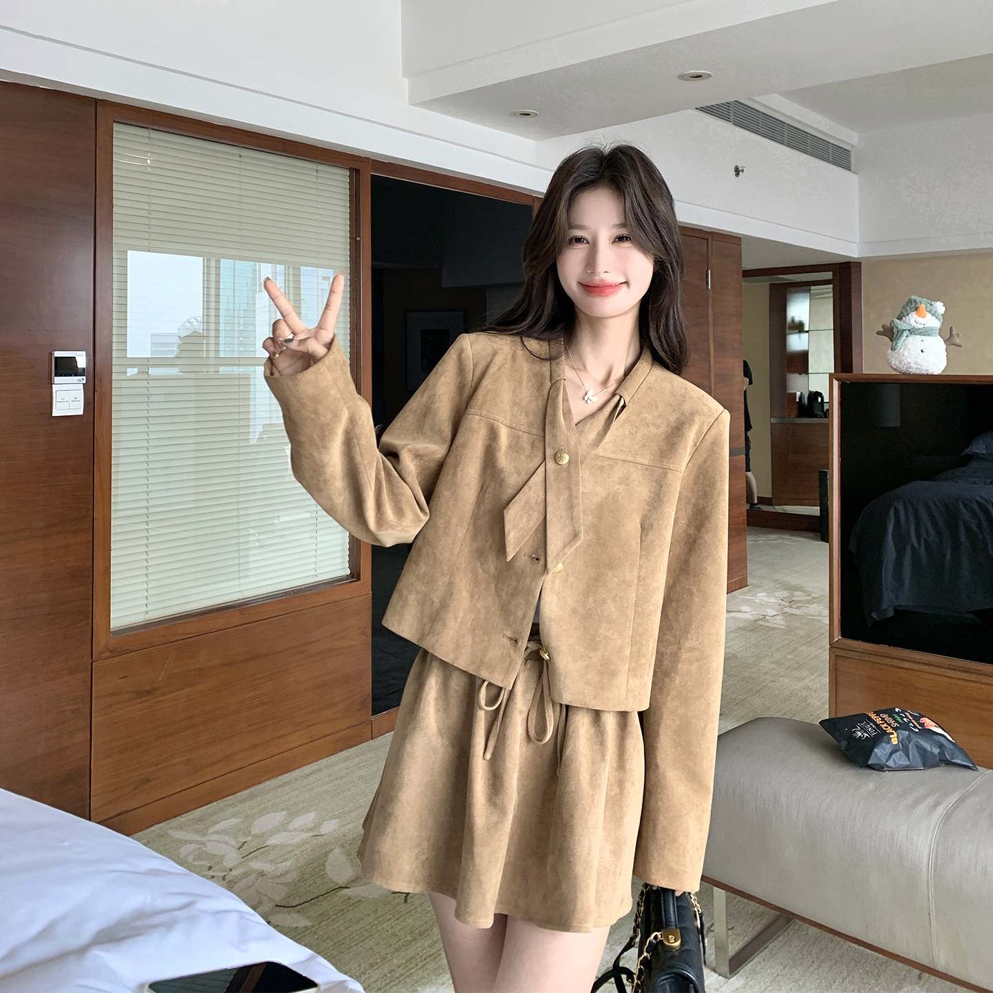 氛围感小个子咖色美拉德套装女春