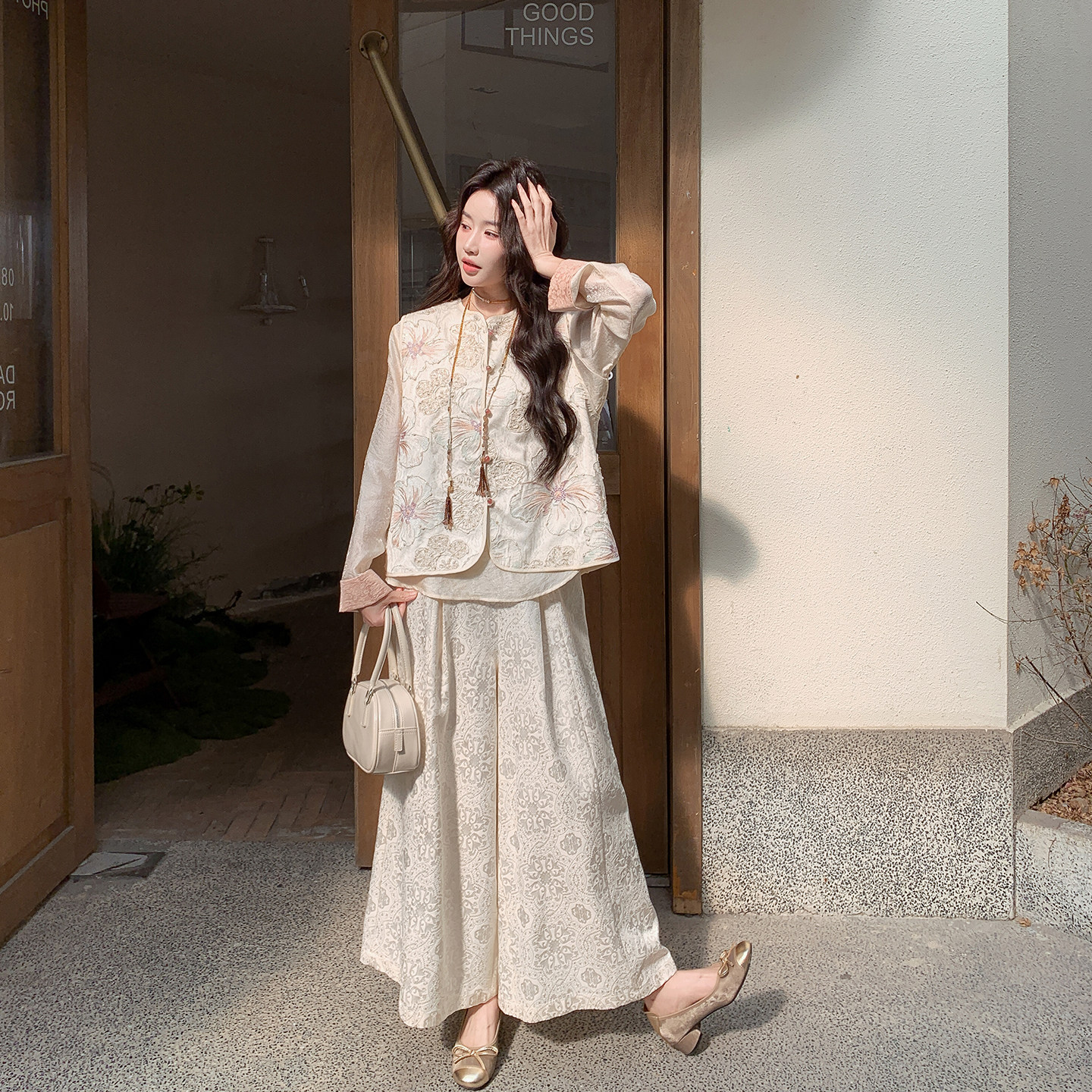 新中式国风提花马甲套装女春季新