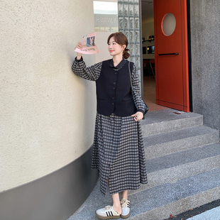 黑色马甲格子连衣裙套装女春季2026新款爆款高级感休闲学院风长裙