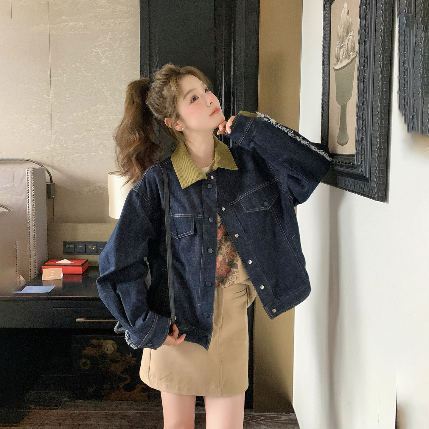 撞色拼接牛仔短外套女春季2026新款小个子今年流行爆款高级感夹克