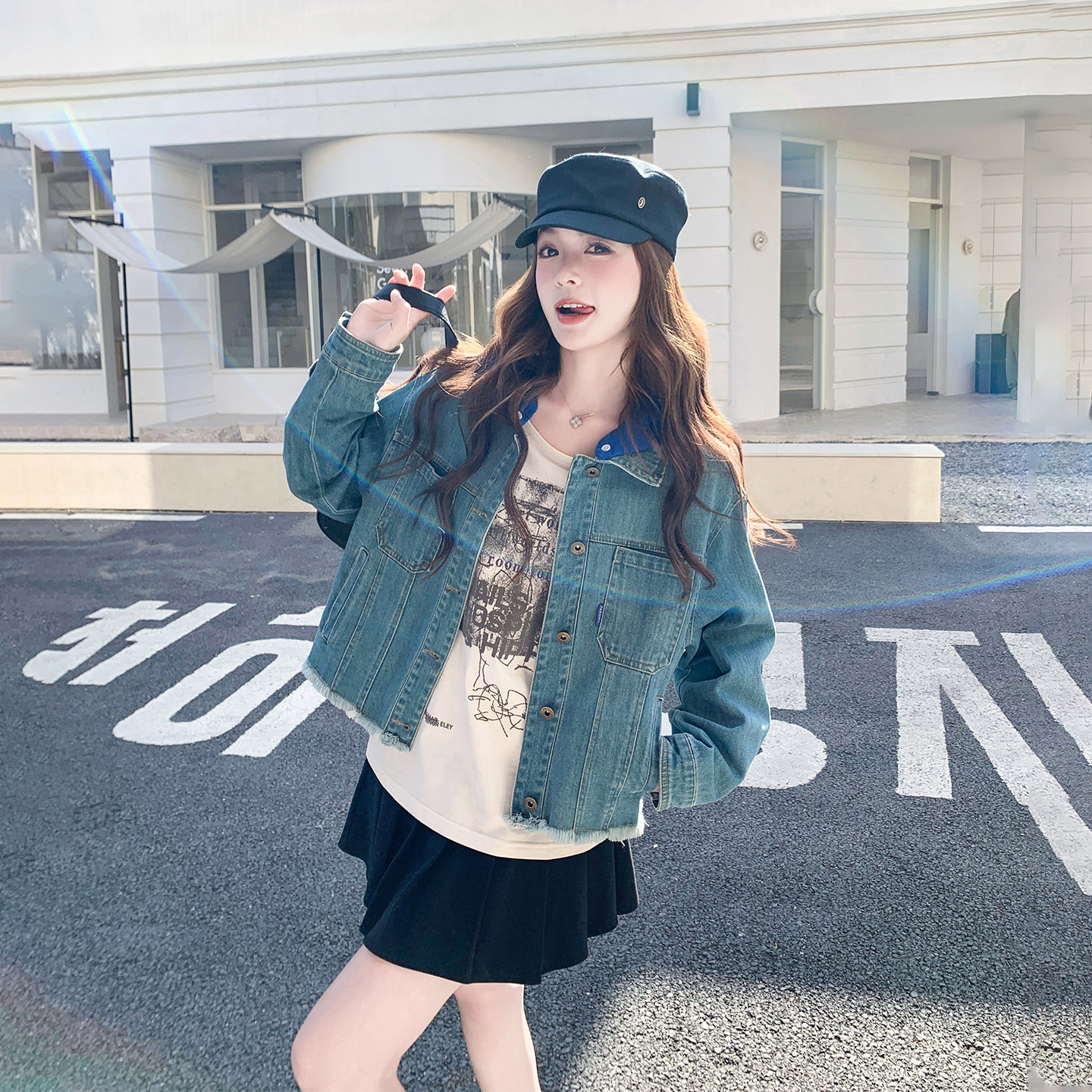 设计感减龄超火蓝色牛仔外套女春季2026新款小个子港风休闲短夹克