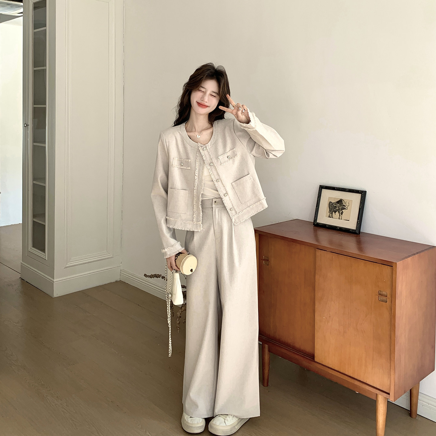 法式小香风流苏套装女春季2026新款超火减龄甜美外套阔腿裤两件套