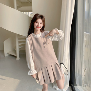 俏皮减龄粉色百褶背心连衣裙套装女春季2026新款小个子衬衫两件套