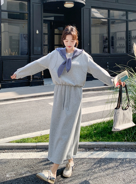 慵懒风格子连帽灰色卫衣半身裙套装女春季2026新款ootd穿搭两件套