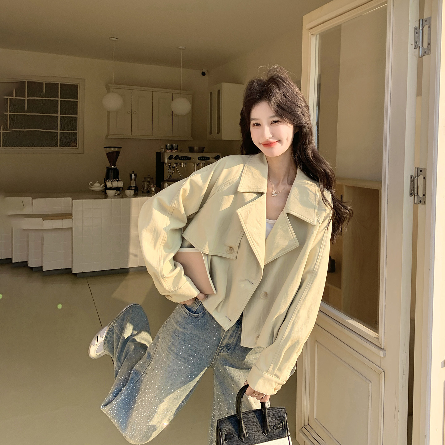 韩系休闲黄色短款皮衣外套女春季2026新款超火减龄复古流行PU夹克